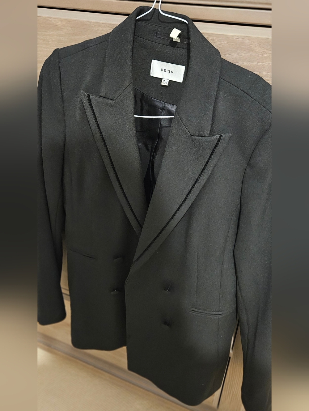 Reiss Black Double-Breasted Wool Blazer